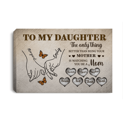 To My Daughter Personalized Canvas Wall Art – Custom Names Family Gift from Mom, Mother Daughter Love Keepsake Prints