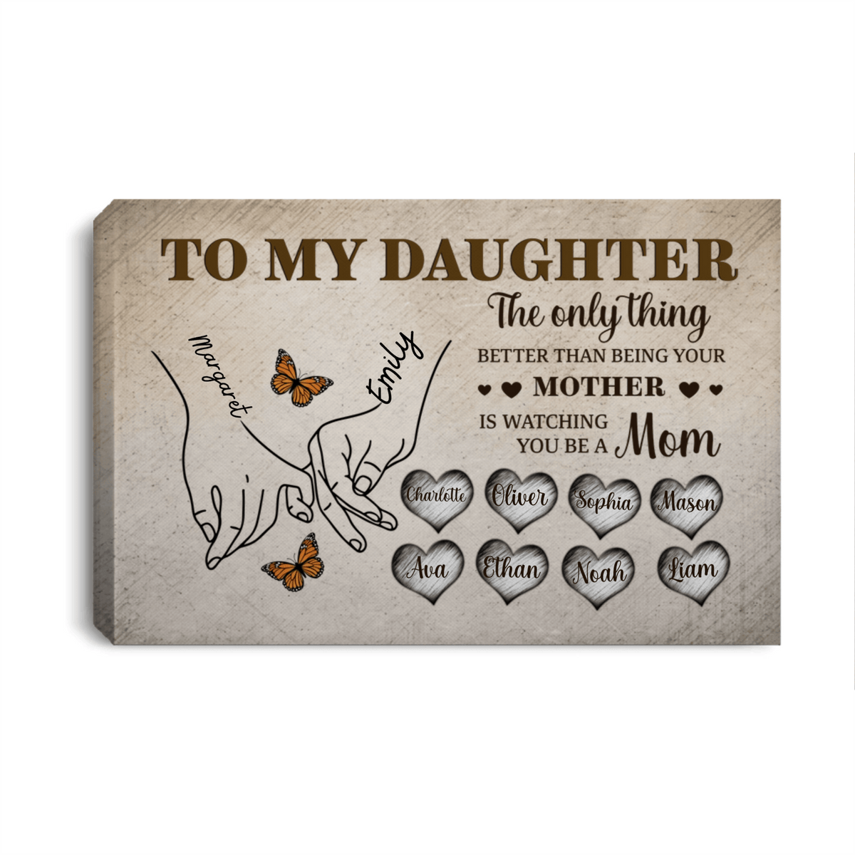 To My Daughter Personalized Canvas Wall Art – Custom Names Family Gift from Mom, Mother Daughter Love Keepsake Prints