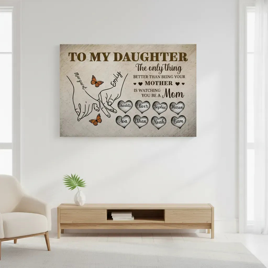 To My Daughter Personalized Canvas Wall Art – Custom Names Family Gift from Mom, Mother Daughter Love Keepsake Prints