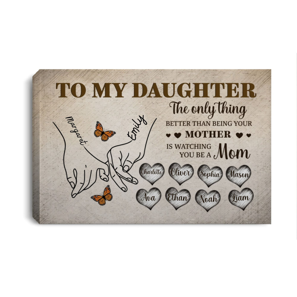 To My Daughter Personalized Canvas Wall Art – Custom Names Family Gift from Mom, Mother Daughter Love Keepsake Prints