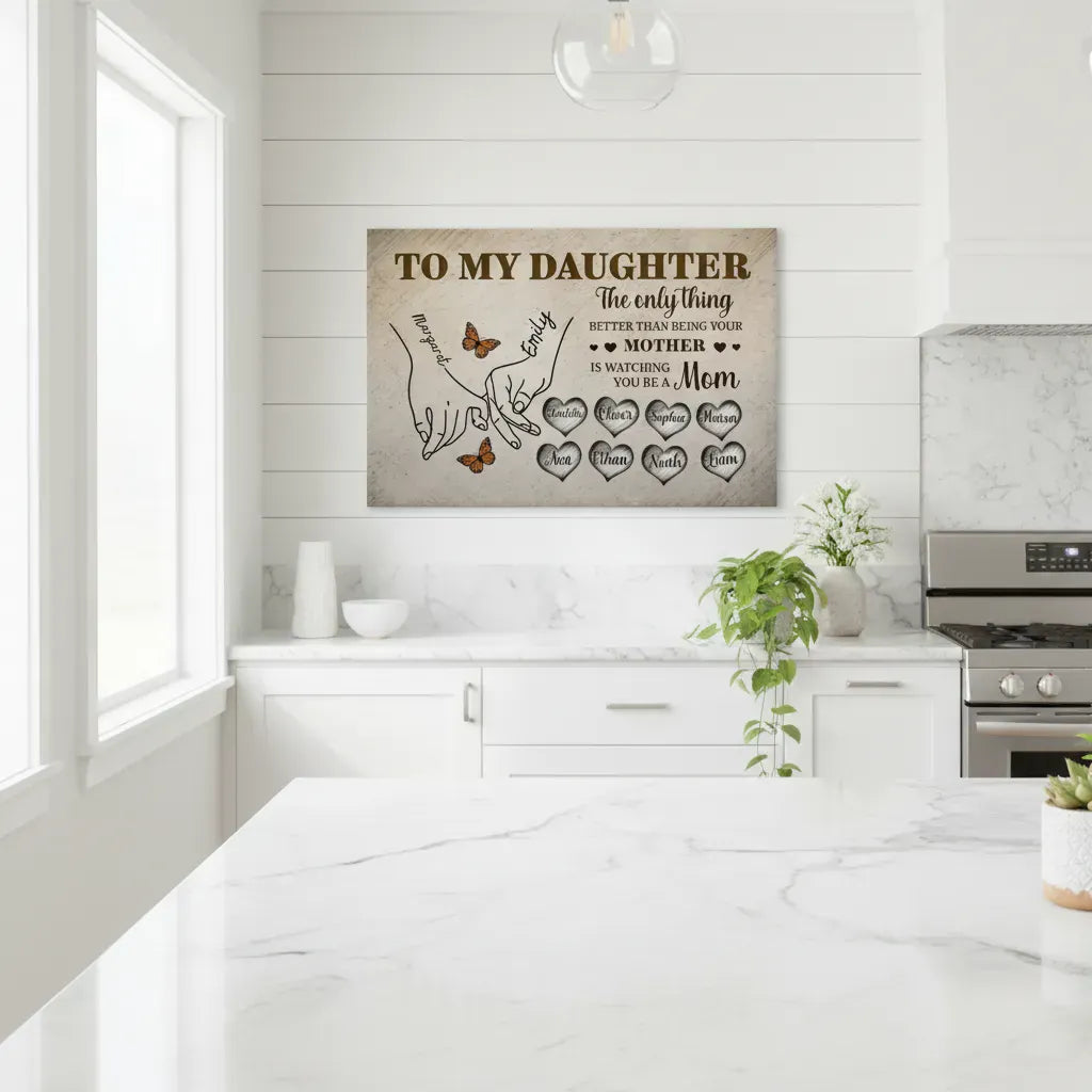 To My Daughter Personalized Canvas Wall Art – Custom Names Family Gift from Mom, Mother Daughter Love Keepsake Prints