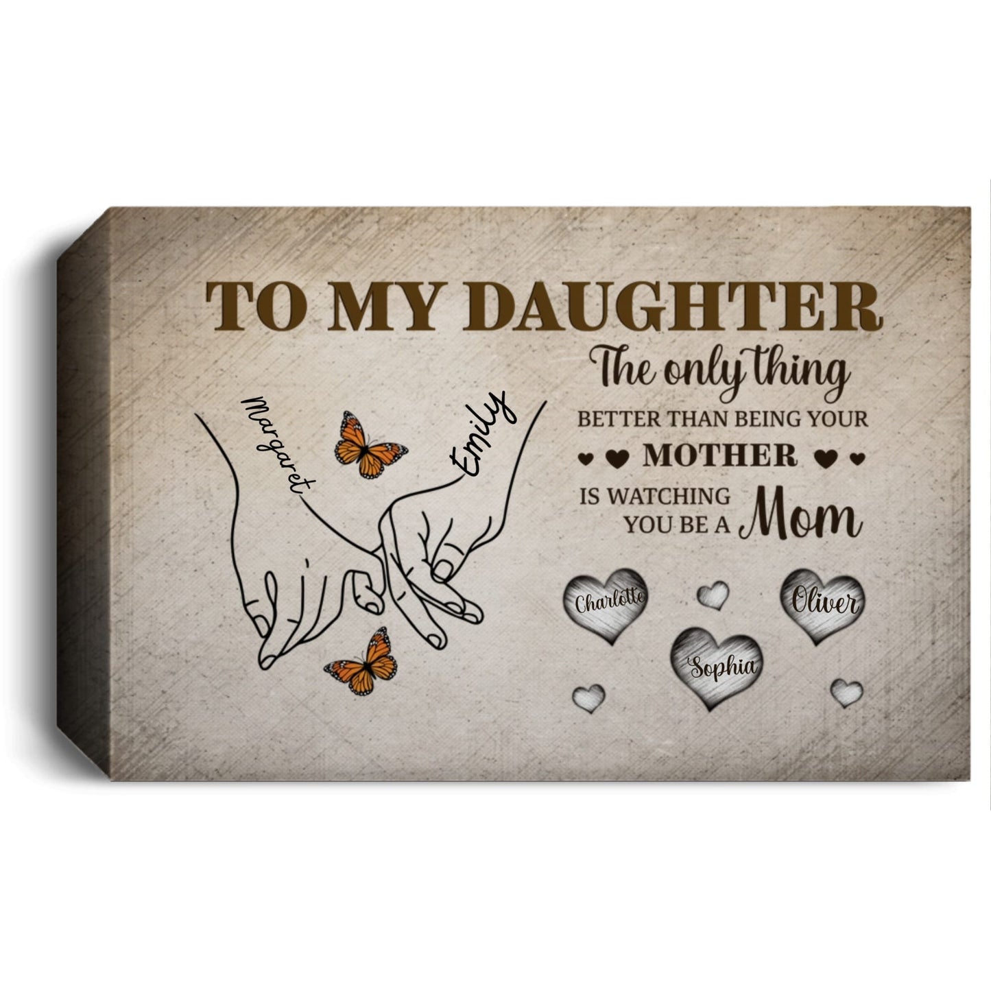 To My Daughter Personalized Canvas Wall Art – Custom Names Family Gift from Mom, Mother Daughter Love Keepsake Prints