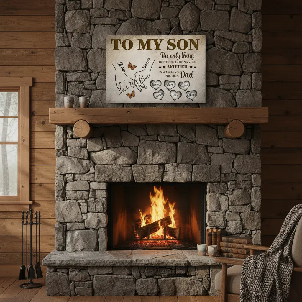 rustic mother son hand illustration canvas gift