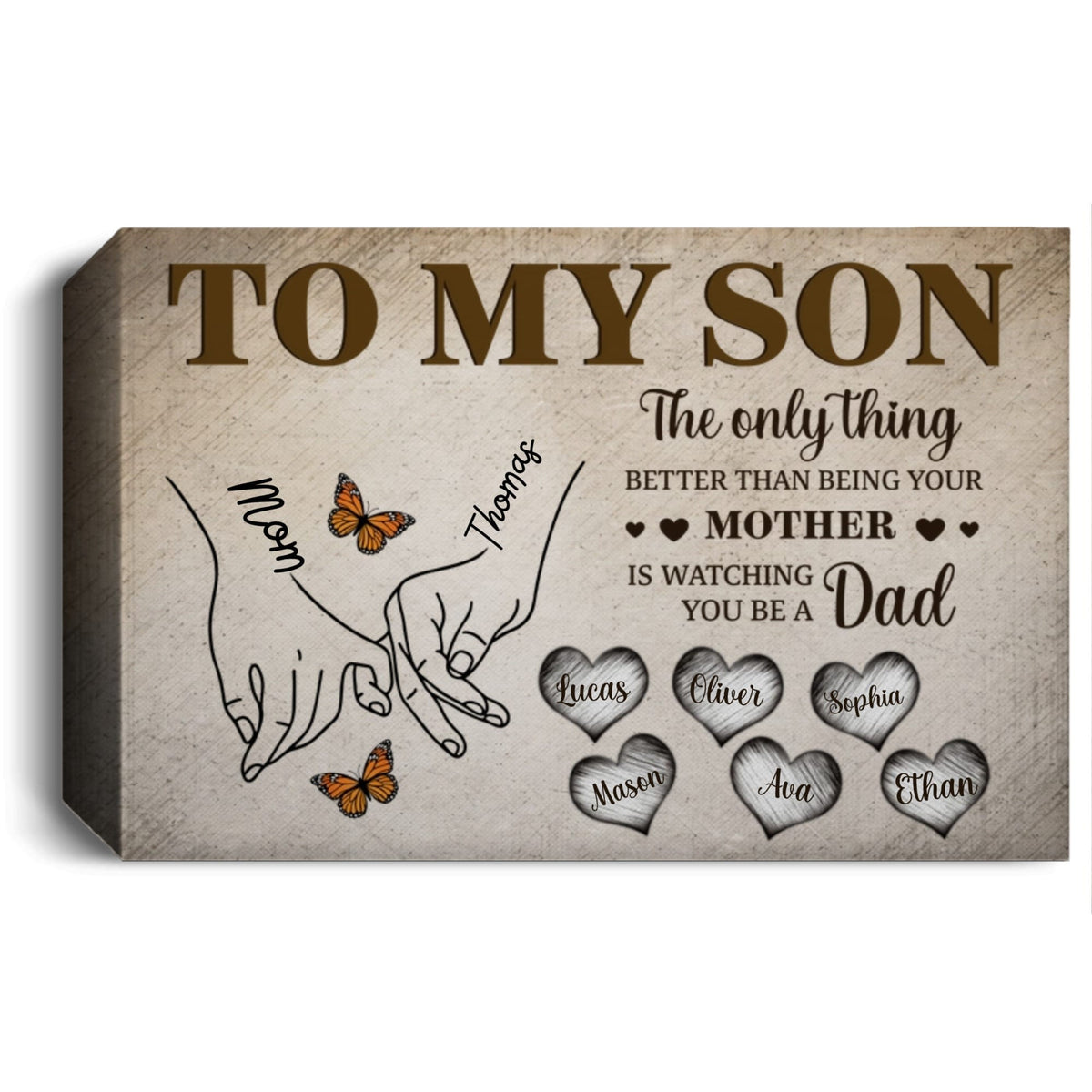 rustic mother son hand illustration canvas gift