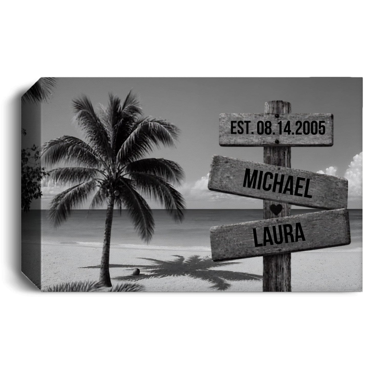 Personalized Beach Sign Canvas | Couple Name Beach Wall Art | Custom Anniversary Canvas | Wedding Date Gift for Couples Wall Art