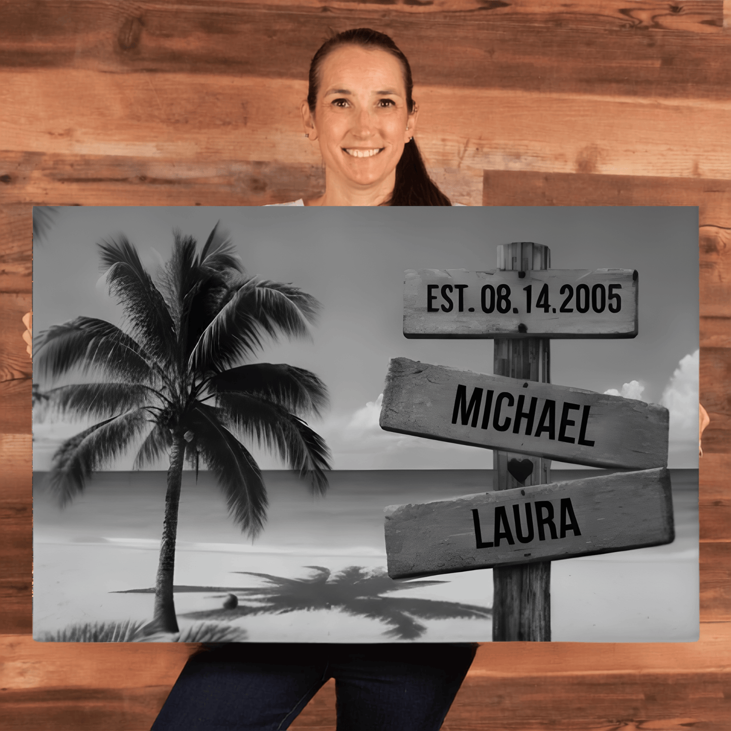 Personalized Beach Sign Canvas | Couple Name Beach Wall Art | Custom Anniversary Canvas | Wedding Date Gift for Couples Wall Art