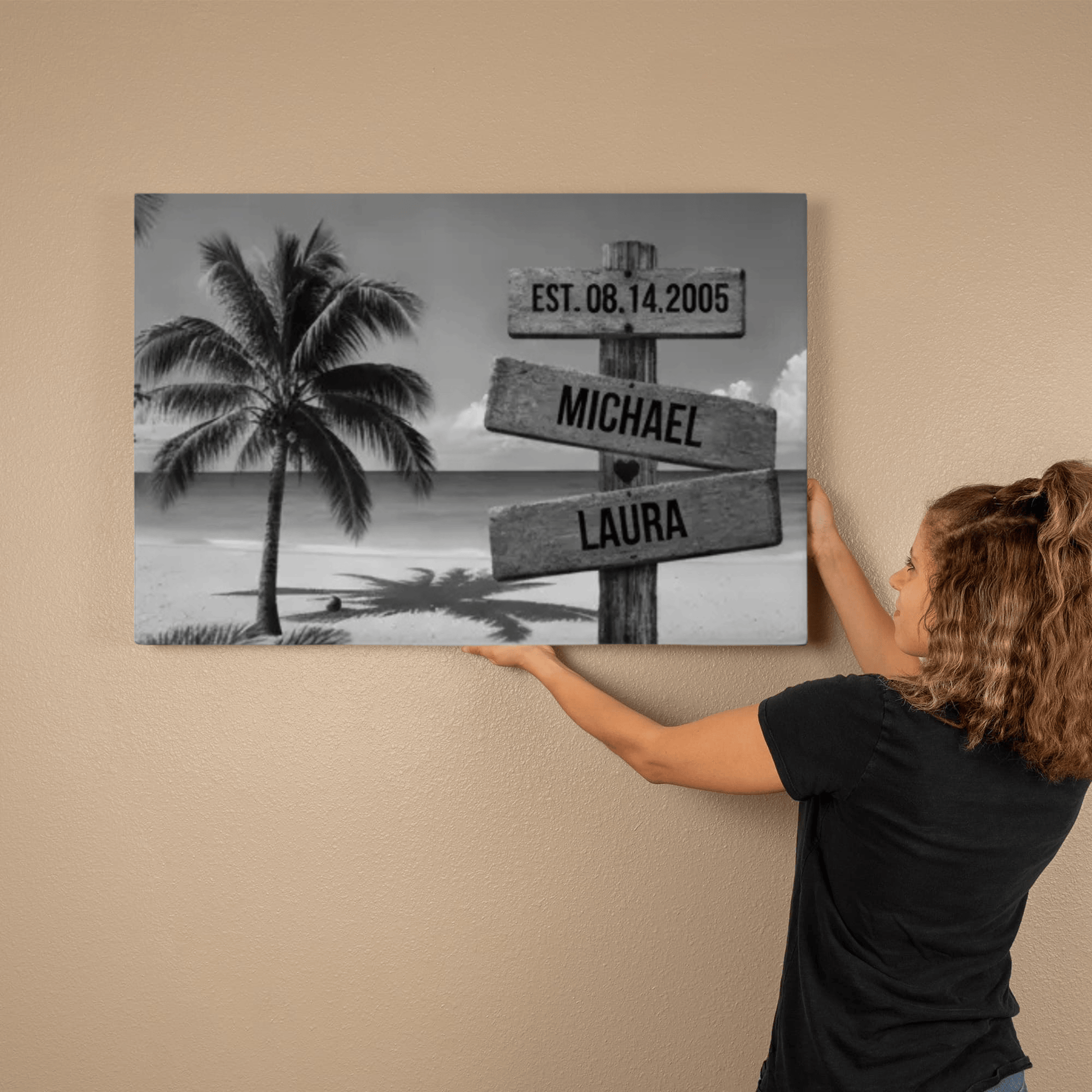 Personalized Beach Sign Canvas | Couple Name Beach Wall Art | Custom Anniversary Canvas | Wedding Date Gift for Couples Wall Art