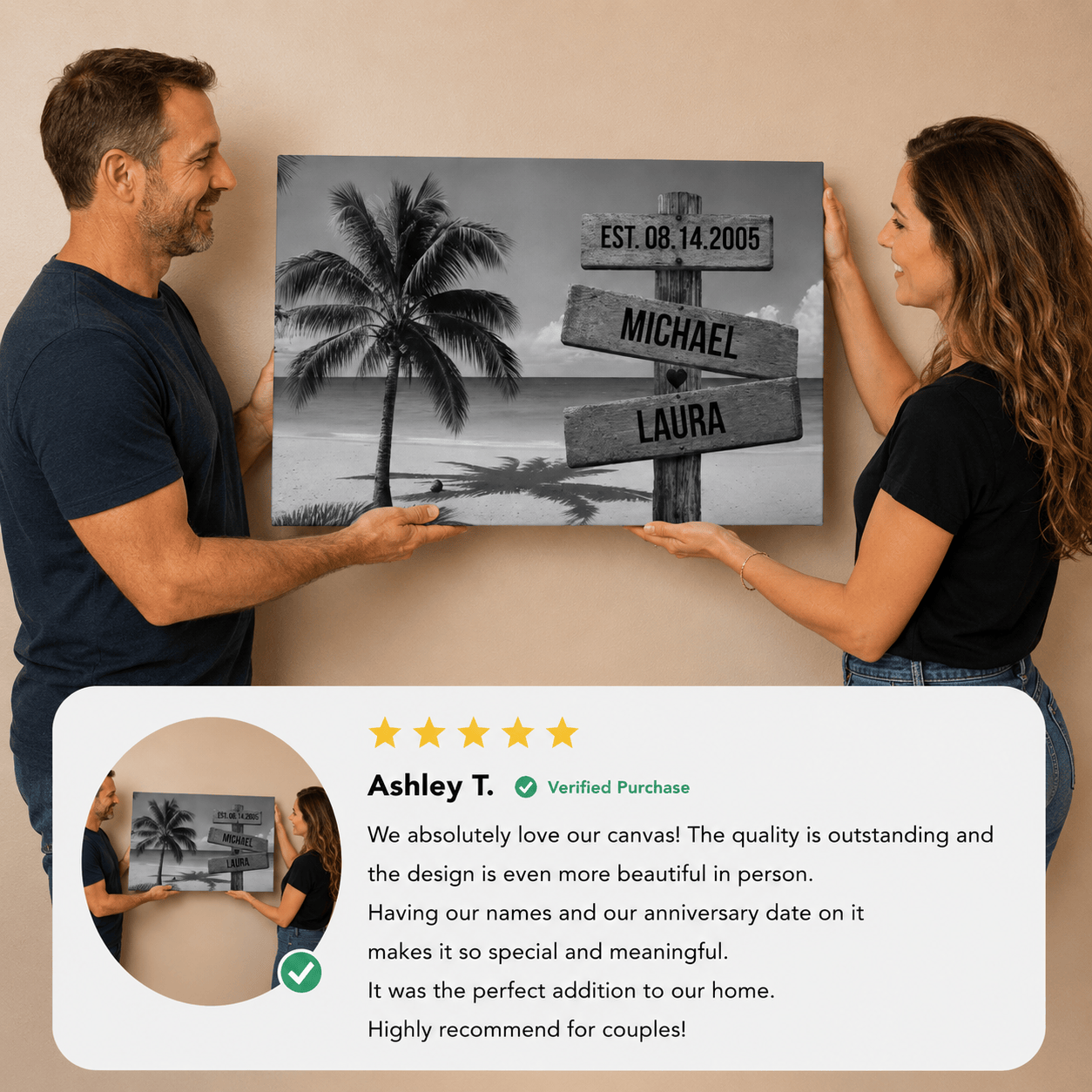Personalized Beach Sign Canvas | Couple Name Beach Wall Art | Custom Anniversary Canvas | Wedding Date Gift for Couples Wall Art