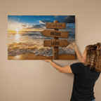 Personalized Beach Sunset Canvas | Custom Couple Name Beach Wall Art | Anniversary Gift | Coastal Family Name Canvas | Wedding Date Beach Decor Wall Art