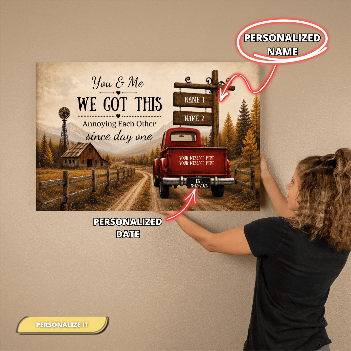Personalized Couple Truck Canvas | You & Me We Got This Wall Art| Anniversary Gift for Couple Wall Art