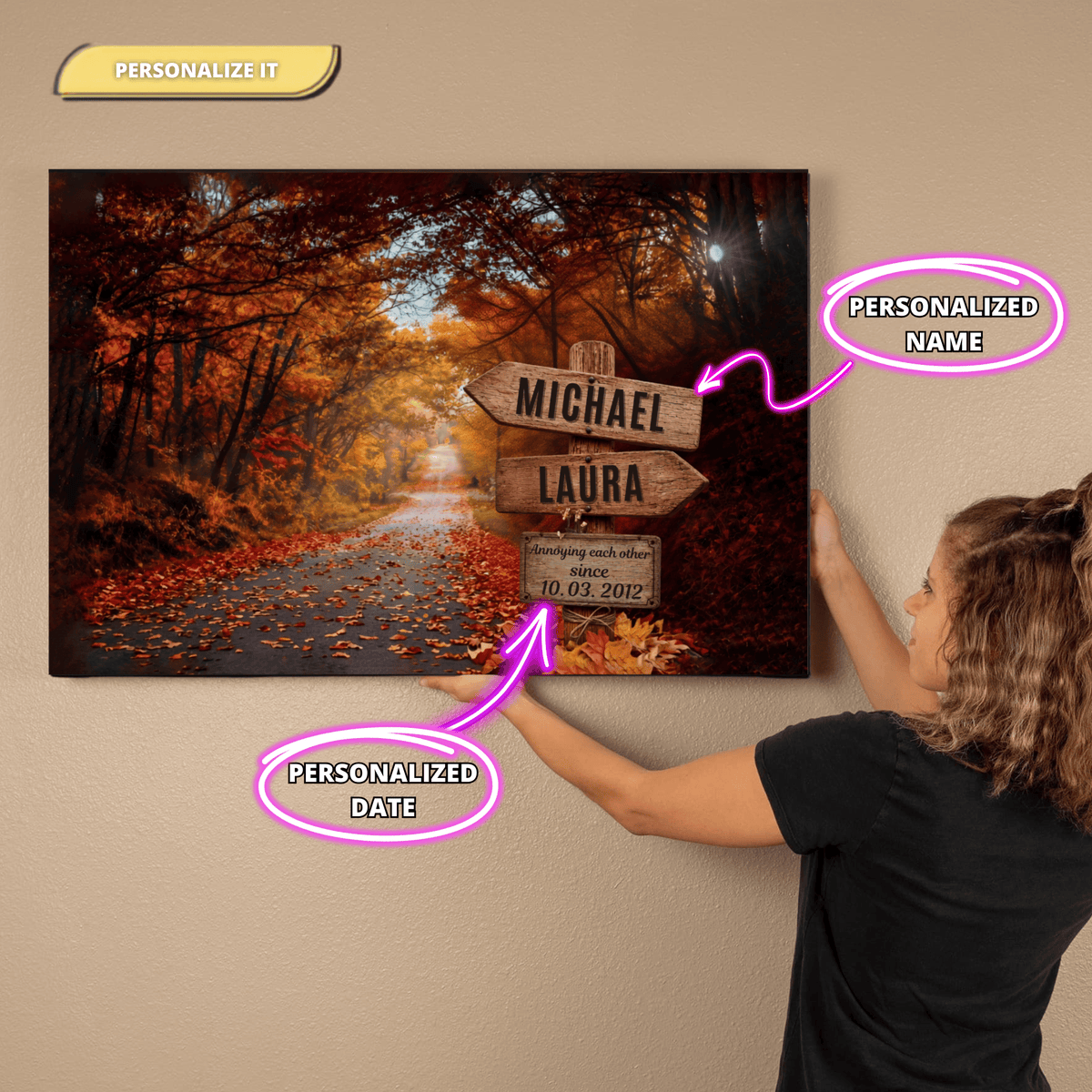Personalized Couples Canvas Wall Art | Custom Name Signpost Canvas wall art