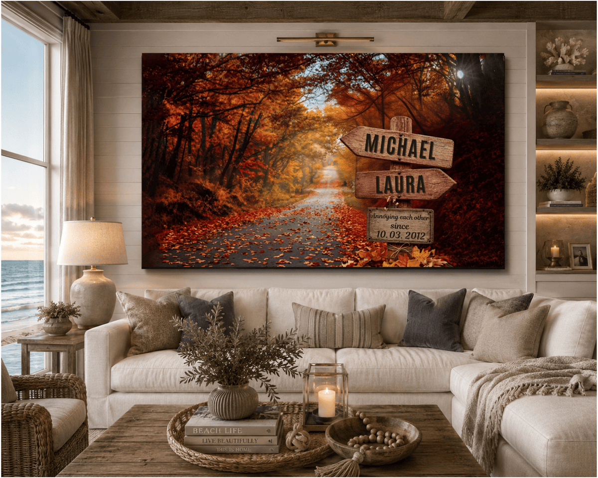 Personalized Couples Canvas Wall Art | Custom Name Signpost Canvas wall art