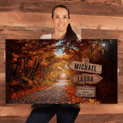 Personalized Couples Canvas Wall Art | Custom Name Signpost Canvas wall art