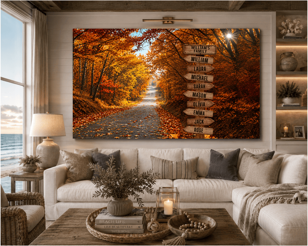 Personalized Family Autumn Canvas | Custom Family Name Sign Wall Art | Fall Foliage Family Canvas |  Personalized Home Gift Wall Art