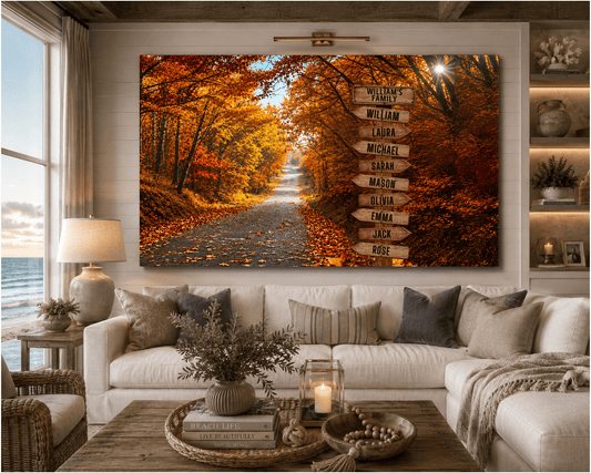 Personalized Family Autumn Canvas | Custom Family Name Sign Wall Art | Fall Foliage Family Canvas |  Personalized Home Gift Wall Art