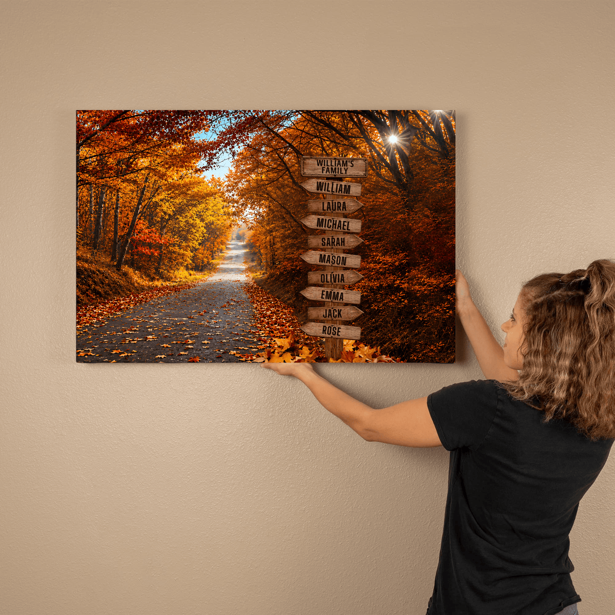 Personalized Family Autumn Canvas | Custom Family Name Sign Wall Art | Fall Foliage Family Canvas |  Personalized Home Gift Wall Art