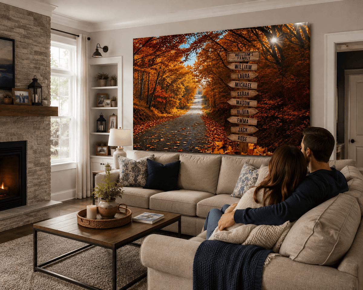Personalized Family Autumn Canvas | Custom Family Name Sign Wall Art | Fall Foliage Family Canvas |  Personalized Home Gift Wall Art