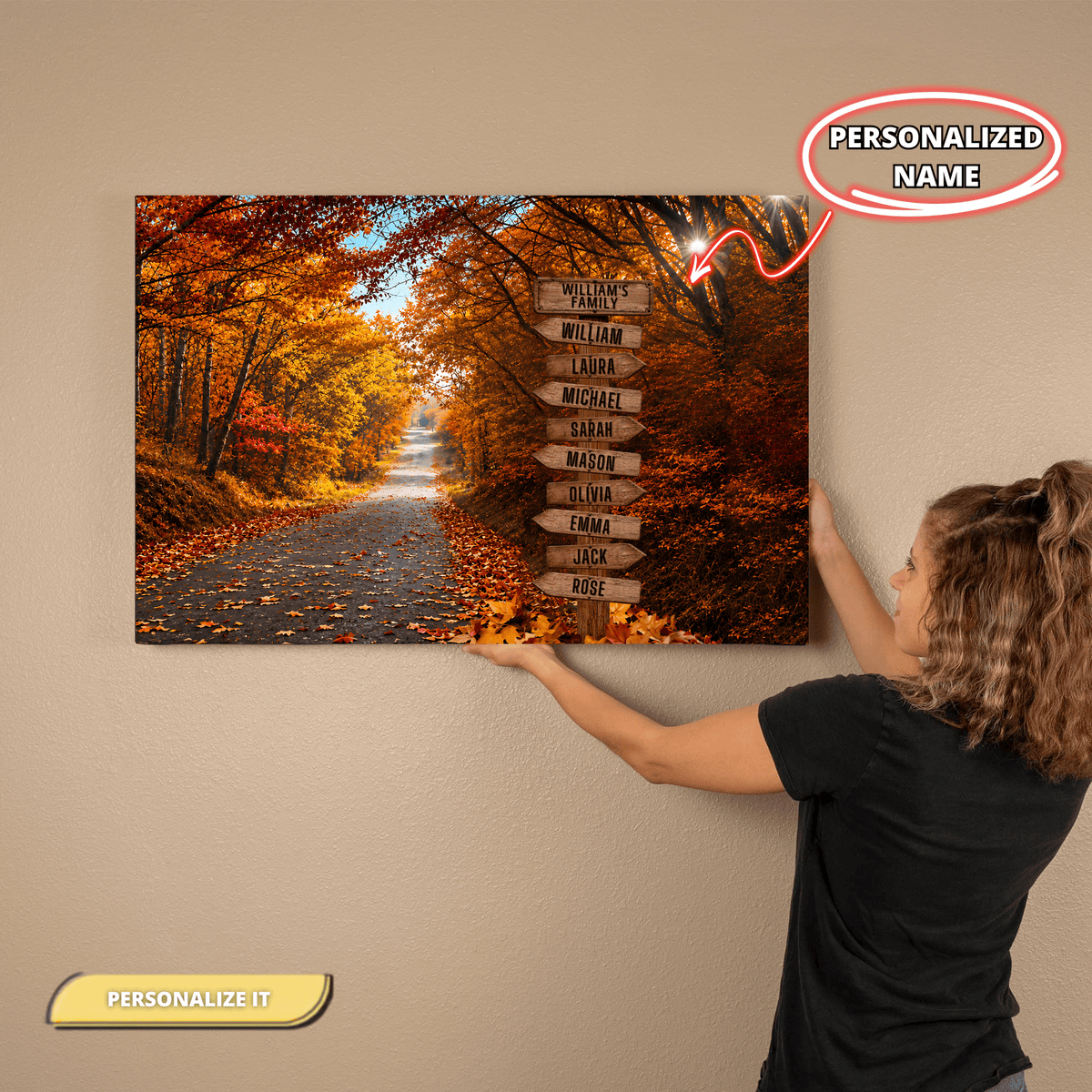 Personalized Family Autumn Canvas | Custom Family Name Sign Wall Art | Fall Foliage Family Canvas |  Personalized Home Gift Wall Art
