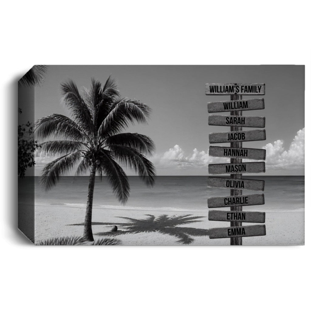 Personalized Family Beach Canvas | Custom Family Name Sign Wall Art | Black & White Coastal Family Decor |Personalized Family Canvas Wall Art