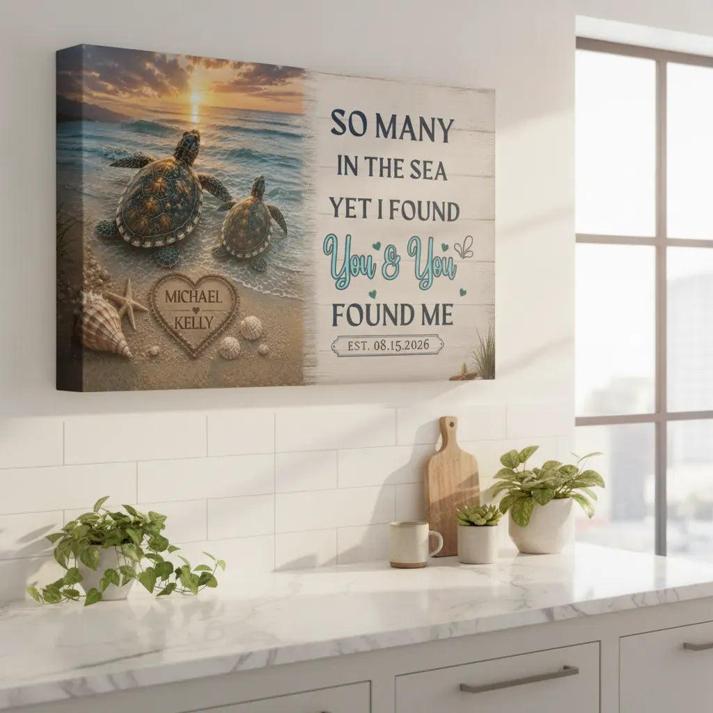 Personalized Turtle Couple Canvas Wall Art | So Many in the Sea Yet I Found You Canvas Wall Art