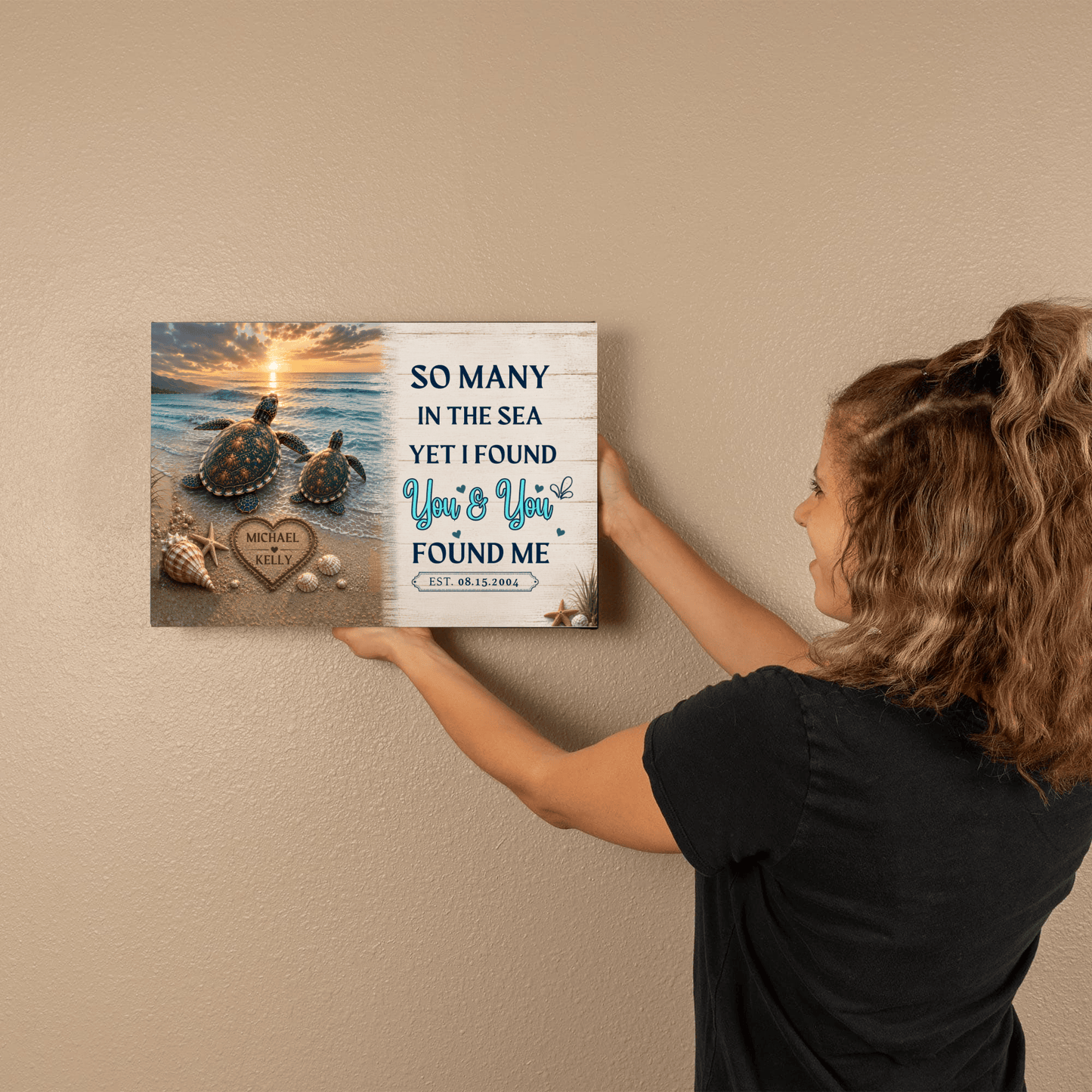 Personalized Turtle Couple Canvas Wall Art | So Many in the Sea Yet I Found You Canvas Wall Art