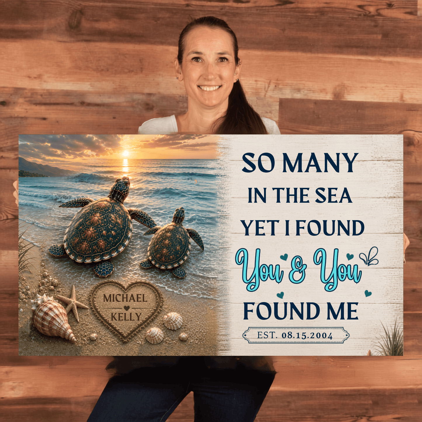 Personalized Turtle Couple Canvas Wall Art | So Many in the Sea Yet I Found You Canvas Wall Art