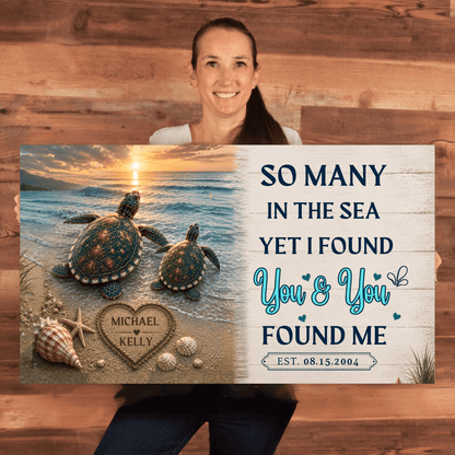 Personalized Turtle Couple Canvas Wall Art | So Many in the Sea Yet I Found You Canvas Wall Art