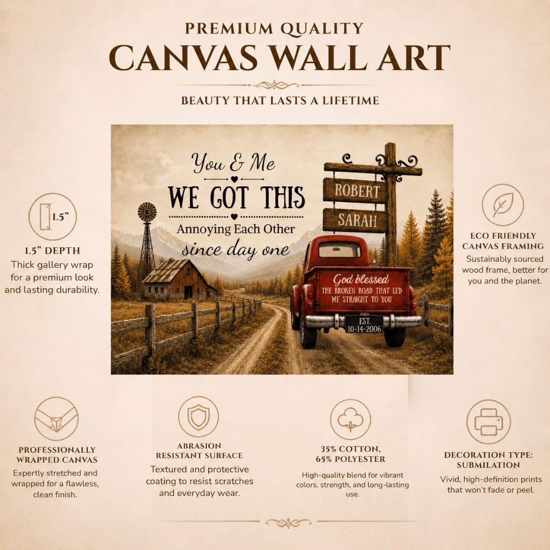 "You & Me We Got This," Custom Couple Farmhouse Truck Canvas Wall Art