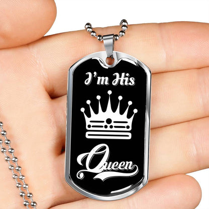 I Am His Queen; Luxury Dog Tag Necklace Jewelry